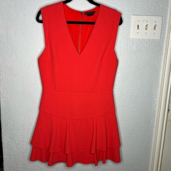 Alice + Olivia Classics Palmira Sleeveless Ruffle Short V-Neck Red Dress Sz 12 - Picture 2 of 12